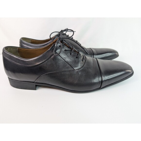ZARA Man Shoes 44 US 11 Men's Black Leather Oxford Derby Lace Up Dress Cap Toe - Picture 7 of 13